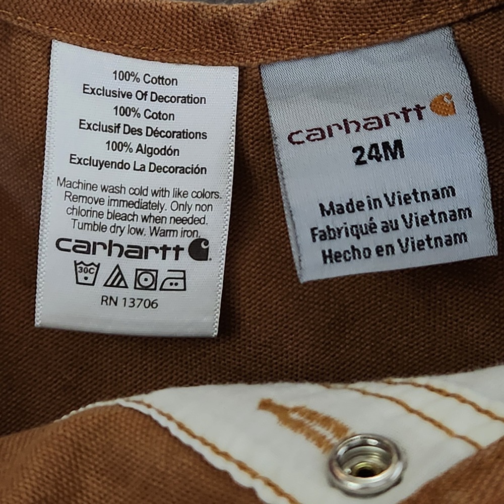Carhartt Bib Overalls Toddler 24 Months Brown Cotton Canvas Double Knee Snap Leg - Picture 3 of 4